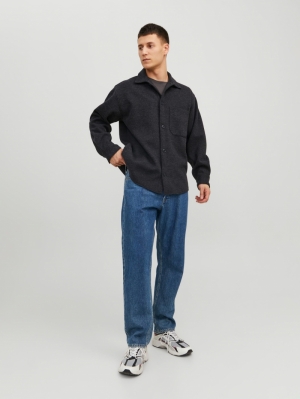 JORZAC MELANGE OVERSHIRT LS 178012 Black