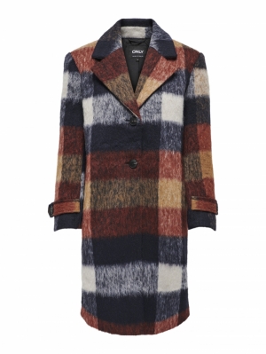 ONLALINA LIFE CHECK WOOL COAT 229735001 Rust/