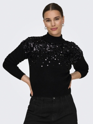 ONLALBA LS SEQUINS HIGH NECK K 177911001 Black