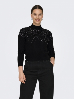 ONLALBA LS SEQUINS HIGH NECK K 177911001 Black