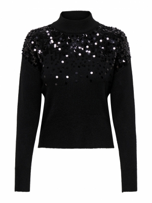 ONLALBA LS SEQUINS HIGH NECK K 177911001 Black