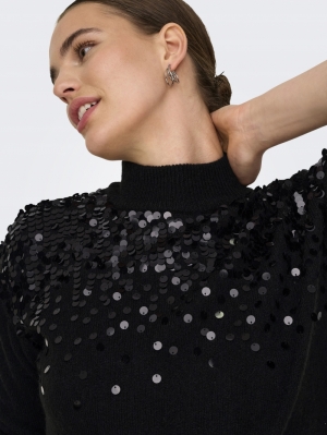 ONLALBA LS SEQUINS HIGH NECK K 177911001 Black